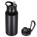 32 oz Insulated Water Bottle with Straw Lid & Wide Mouth Lids, Stainless Steel Sports Water Bottles, Double Walled Vacuum, Leak Proof, Black - color: Black, size: 32 Ounces