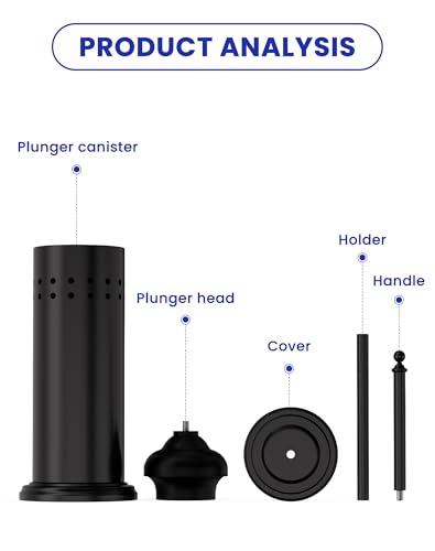 DOWRY Anti-Hand Off Toilet Plunger with Holder for Bathroom,Powerful Efficient Force Suction Cup,Heavy Duty, Deep Cleaning Black - color: Matte Black