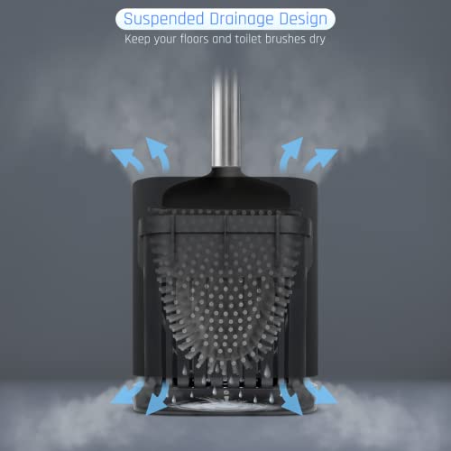 Sellemer Toilet Brush and Holder Set - Flexible Toilet Bowl Brush Head with Silicone Bristles, Compact Size for Storage and Organization, Ventilation Slots Base (1 Pack, Black) - color: Black-1pcs