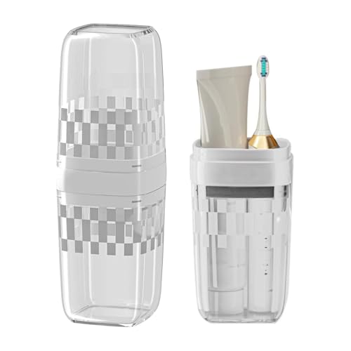 Clear Portable Covered Travel Toothbrush Holder Case Carrier | Clear white portable covered toothbrush travel case carrier, storage for camping, bathroom, school and business trips - color: Clear