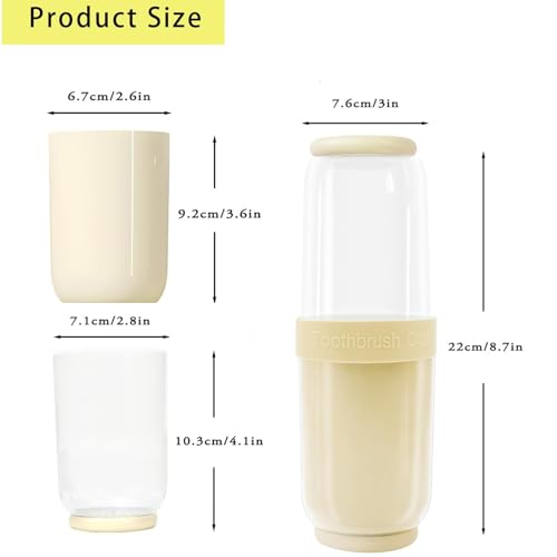 Breathable Toothbrush Travel Case, 2 in 1 Portable Travel Toothbrush Holder and Mouthwash Cup, Large Capacity Toothbrush Cup with Lid for School, Camping, Business Trip, Bathroom, Cruise (Beige) - color: Beige