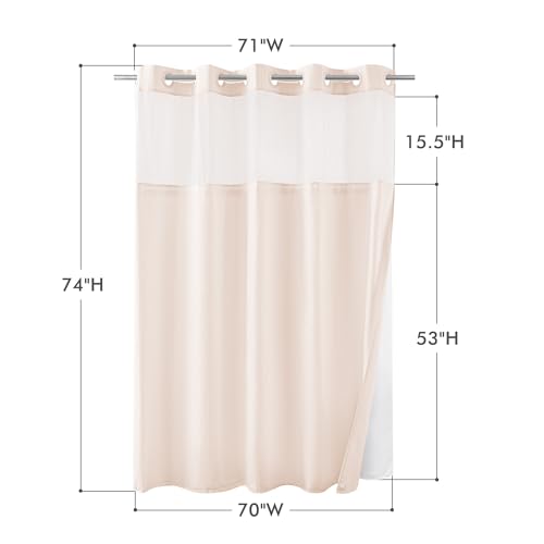 Mrs Awesome No Hook Shower Curtain with Snap-in Liner, Embossed Waffle Design Fabric Shower Curtain for Bathroom, Soft & Lightweight, 71x74, Pink - color: Pink, size: 71"W x 74"L (Pack of 1)