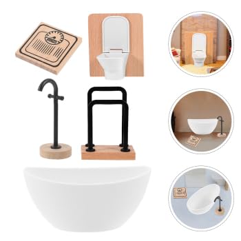 Miniature Dollhouse Bathroom Set: 5Pcs 1:12 Scale Realistic Furniture Toilet Bathtub Sink Model Mini Shower Room DIY Adornments Accessories Decoration - style: B