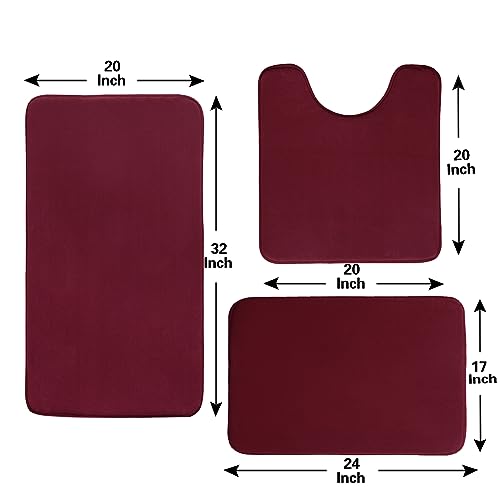 Madeals Memory Foam 4 Piece Bath Rugs Set with Toilet Lid Cover and Rug Set Combo, Bathroom Mat Sets 3 Piece and U-Shaped Toilet Floor Rug Burgundy - color: Burgundy, size: 20" x 32"/17" x 24"/Contour/Lid Cover