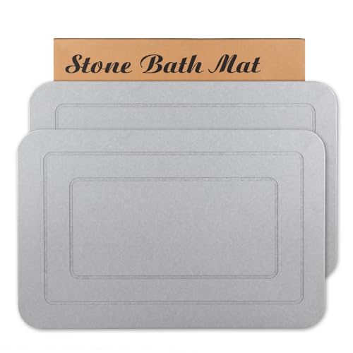 2 Pack Stone Bath Mat, Diatomaceous Earth Shower Mat, Non-Slip Super Absorbent Quick Drying Bathroom Kitchen Floor Mat (Pale Gray, 24x15) - color: Pale Gray Rectangle