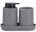 Clasin Home Grey Bathroom Accessories Set, 3 Pcs Resin Bathroom Accessories Complete Set, Sandstone Look Soap Dispenser with Large Pump, Toothbrush Cup, Soap Dish for Modern Home Decor and Kitchen
