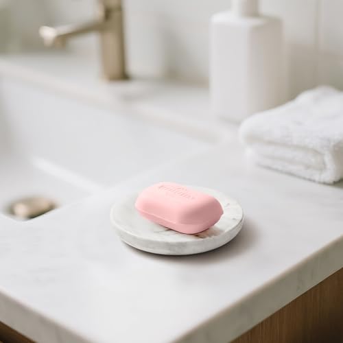 Marble Soap Dish Italy Natural Stone Sponge Holder for Bathroom Tub Shower Kitchen Sink, Handcraft Round Soap Case Organizer Trinket Plate Jewelry Tray Coaster for Home Decor White (DL008) - color: White