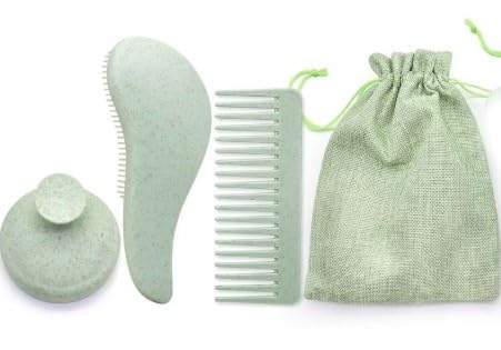 Wheat Straw Hair Brush and Comb Set - 100% Eco-Friendly - Wide Tooth Comb, Brush, and Scalp Massager Reduces Frizz & Promotes Healthy Hair Growth (3pc Combo) (Beige) - color: Beige
