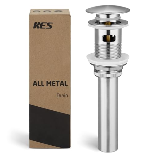 KES Bathroom Vessel Vanity Sink Pop Up Drain Stopper with Overflow for 1.6"-1.9" Sink Hole, All Metal Rustproof Brass and 304 Stainless Steel, Brushed Nickel, S2008A-BN - color: Brushed Nickel, style: With Overflow, 1 Pack