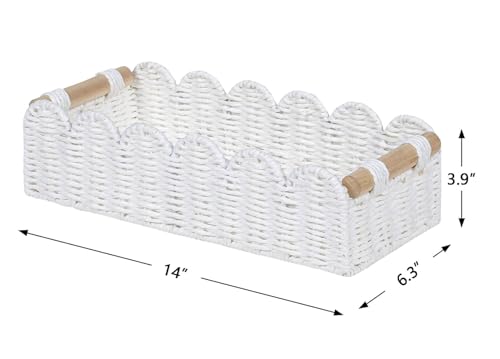 CubesLand Bathroom Basket Organizer, Toilet Tank Paper Storage Baskets 2-Pack, Scalloped Decorative Basket for Countertop w/Handle, Wicker Basket for Bathroom Decor, Home Decor, Living Room, White - color: White