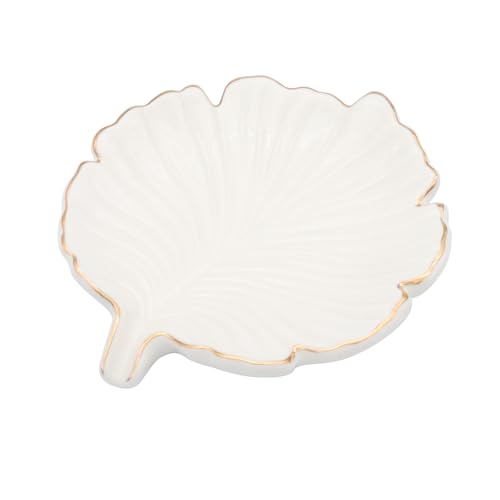 White Leaf Bathroom Soap Dish,Ceramic Soap Dish Holder in Palm Leaf Style,Self Draining Design and Used to Hold Various Small Bathroom and Kitchen Accessories - color: White