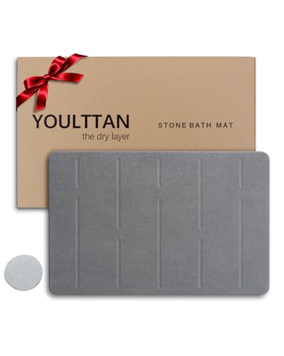 Stone Bath Mat 24"x16" - Diatomaceous Earth Shower Mat, Quick Dry, Anti-Slip, Modern Design with Bonus Non-Slip Pad - Perfect for Home Safety and Style,Gray,Straight - color: Gray,straight