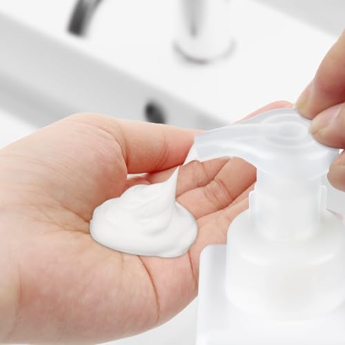 250ML Foaming Soap Dispenser, 2-Pack Plastic Hand Soap Dispenser, Refillable Leakproof Foam Pump Bottle with Waterproof Labels, for Shampoo, Body Wash - color: White, size: 250ML