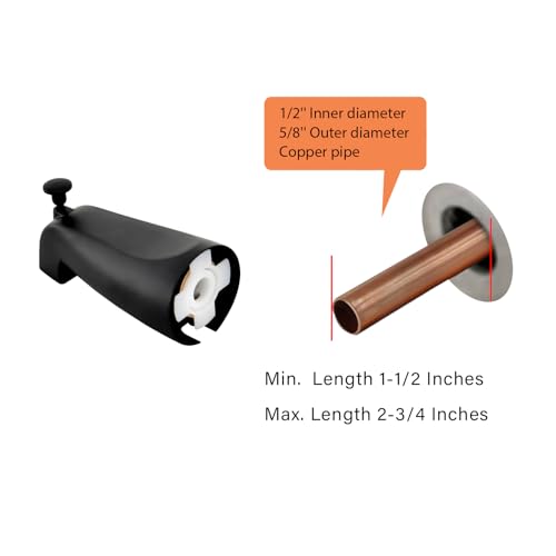Slip Fit Tub Spout with Pull-Up Diverter for 1/2 inch Copper Tube, Matte Black - color: Matte Black