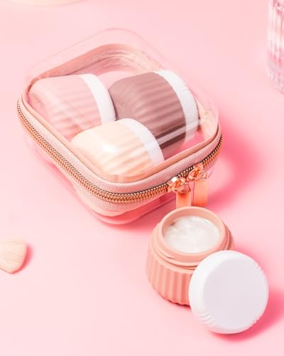 Mrsdry Travel Containers for Toiletries 4 Pack, Clear Hard Zipper Case, TSA Approved Travel Size Toiletries, With Clear Bag Leak Proof Silicone Jars, Creams Jars Carrying Small Items - color: Red Soil-Clear Hard Zipper Case, size: 1 oz