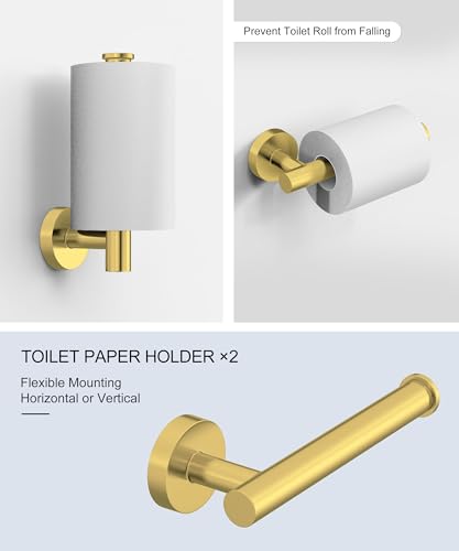 12 Pcs Brushed Gold Bathroom Accessories Set, HOMEMYSTIQUE SUS304 Stainless Steel Bathroom Hardware Set, Bath Towel Bar Set, Toilet Paper Holders, Towel Rings Racks, Robe Towel Hooks - color: Brushed Gold, size: 12 Pieces