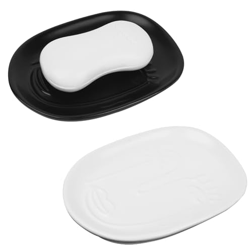 2 Pack Soap Holder for Bathroom Shower, Ceramic Soap Tray for Bar Soap Sponge, Abstract Style Soap Dish Soap Saver Tray for Vanity, Kitchen Sink (Black & White)
