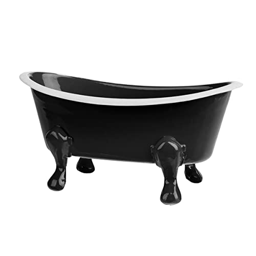 Rustic Enamel 1 Piece 5.5" Metal Clawfoot Mini Bathtub Soap Dish Mini Bath Tub Decoration Clawfoot Tub Soap Caddy Collection (Black) - color: Black