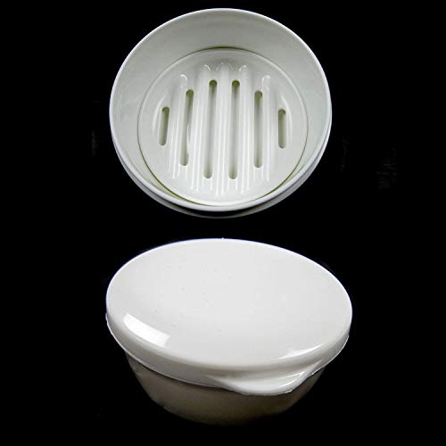 [LENITH] Travel Soap Dish Soap Case Holder Portable Clear Soap Container Box Bathroom/Gym Shower/Outdoor Camping (Round White) - color: Round White