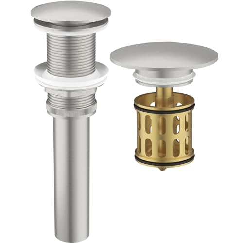 Bathroom Pop up Drain Without Overflow, Anti-Clogging Vessel Sink Drain Strainer, Pop Up Drain with Detachable Basket, Hair Catcher Bathroom Sink Drain Stopper(Brushed Nickel, No Overflow) - color: Brushed Nickel, size: No Overflow