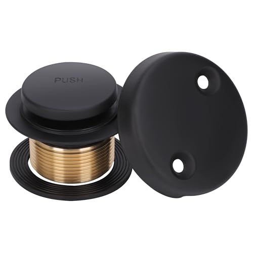 PRIMSOPH Tip-Toe Tub Drain Trim Kit with Two Hole Overflow Faceplate Conversion Kit Assembly Universal Fine Coarse Thread Replacement Matte Black - color: Matte Black, style: Two Hole