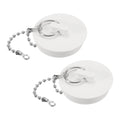 uxcell 2 Pcs Tub Stoppers, Rubber Bathtub Stoppers 1-3/4" Kitchen Sink Drain Stopper, Bathroom Drain Plug with Pull Ring and 15" Beaded Chain, White - size: 1-3/4"