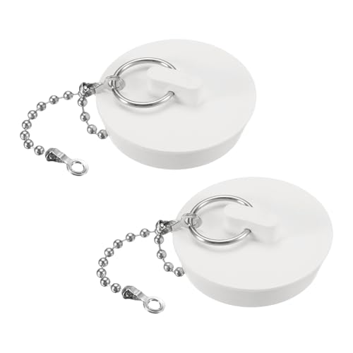 uxcell 2 Pcs Tub Stoppers, Rubber Bathtub Stoppers 1-3/4" Kitchen Sink Drain Stopper, Bathroom Drain Plug with Pull Ring and 15" Beaded Chain, White - size: 1-3/4"
