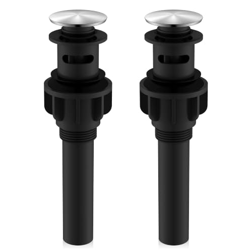KENES 2 Pack Bathroom Sink Drain Stopper Pop up Sink Drain with Overflow, Brushed Nickel Lavatory Bathroom Vanity Sink Drain Assembly, Built-in Anti-Clogging Strainer - color: Brushed Nickel X 2, size: Big Pop up Cap (With Overflow)