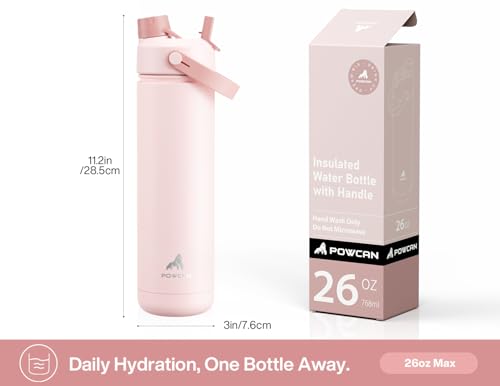 POWCAN 26 oz Insulated Water Bottle with 2-in-1 Straw and Spout Lid, Keep Cold 24H, Leak-Proof, Fits in Car Cup Holder, Stainless Steel Water Bottle for Gift, Home, Trip, Daily Outings (Furry Friends) - color: Furry Friends, size: 26 Ounces