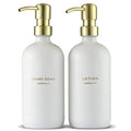 MaisoNovo Soap Dispenser 2-Piece Set | 16.9oz Clear Bottles with Gold Stainless Steel Pump Core - color: White/Gold