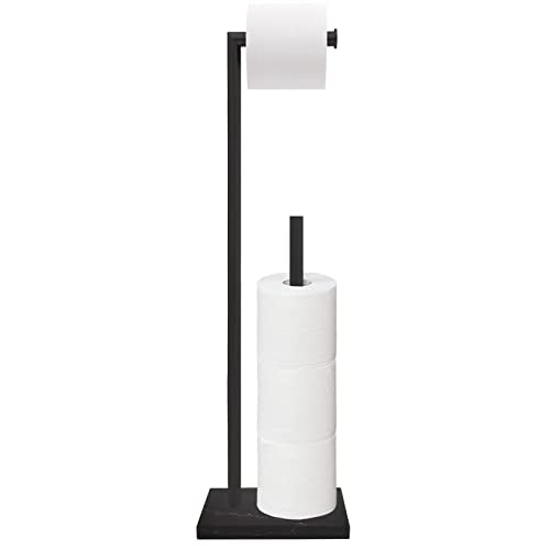 Gzila Free Standing Toilet Paper Holder Stand with Reserve, Heavy Weighted Marble Design Base SUS304 Stainless Steel… (Black) - color: Black