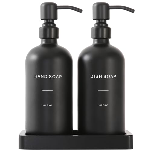 Prus Waso Matte Black Soap Dispenser Set, Kitchen Soap Dispenser Set with Black Stainless Steel Pump, Perfect for Kitchen Decor and Accessories. (Black) - color: Black Bottle & Black Pump
