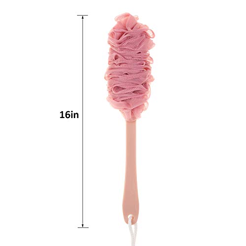Back Scrubber for Shower, Loofah Long Handle Bath Body Brush, Soft Nylon Mesh Sponge On a Stick for Shower Men Women Kids Elderly, Exfoliating Scrub Cleaning Luffa for All Kinds of Skin(Pink) - color: Pink