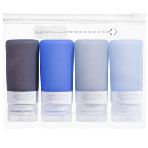 MICEBAY Condiment Squeeze Bottles for Sauces, 2-oz Mini Silicone Salad Dressing Container to Go with Snack Storage Bag, Leakproof Sauce Bottles for Lunch Box, 4 Pack, Blue - color: Blue, size: 2 OZ