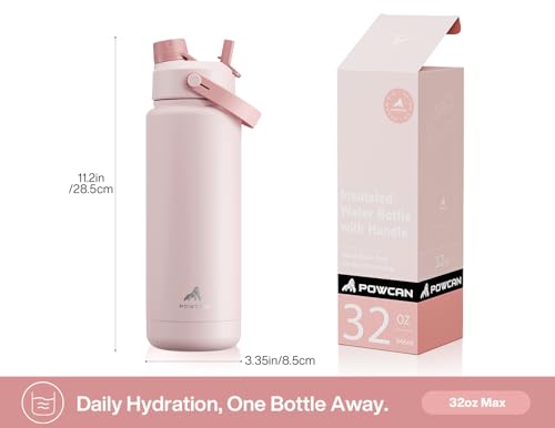 POWCAN 32 oz Insulated Water Bottle with 2-in-1 Straw and Spout Lid, Keep Cold 24H, Leak-Proof, BPA-Free, Double Wall Stainless Steel Water Bottle for Sports, Gym, Travel, and School (Cotton Candy) - color: Cotton Candy, size: 32 Ounces