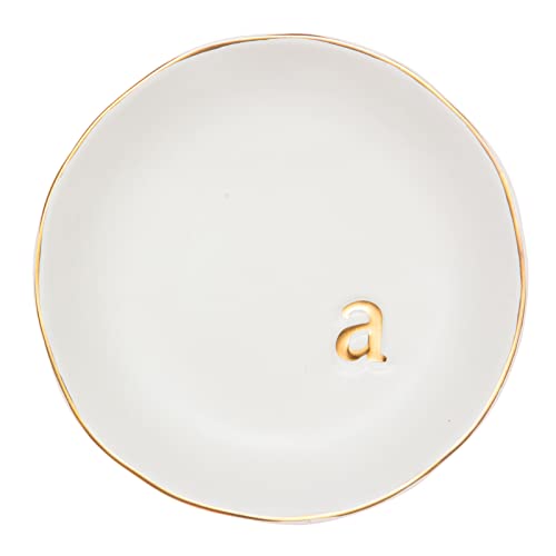 COLLECTIVE HOME Ceramic Jewelry Tray, Trinket Dish, Gifts for Women (A) | Mother's Day, Birthday, Christmas, Engagement Gifts, Vanity, Nightstand Decor, Embossed Gold Monogram Ring Dish with Gift Box - color: A