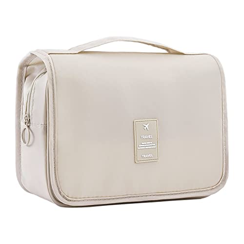 Hanging Travel Toiletry Bag for Women, Water-resistant Makeup Bag Cosmetic Organizer for Traveling Accessories Toiletries (Beige) - color: Beige