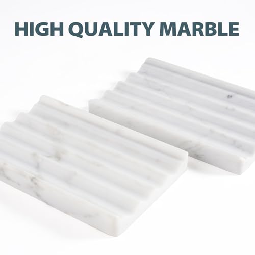Soap Holder, Marble Soap Dish for Shower, Bar Soap Holder with Water Ripple Design, Easy Cleaning Soap Saver for Kitchen Sink，Bathroom, Executive Italian Natural Stone Soap Tray(Bianco Carrara) - color: Bianco Carrara