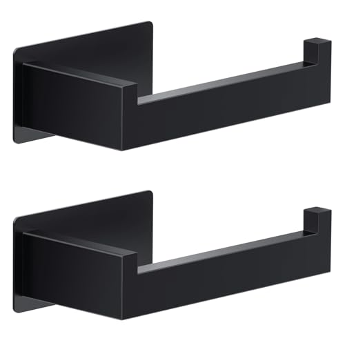 Auxmir Adhesive Toilet Paper Holder, No Drilling Toilet Roll Holder Wall Mount, Premium Thicken SUS304 Stainless Steel, Rustproof Toilet Tissue Holder for Bathroom Kitchen Washroom RV, Black(2 Pack) - color: Toilet Paper Holder-black (2 Pack)