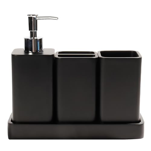 YMXYJM Bathroom Accessories Set, 4 Pcs Bathroom Accessory Set, Soap Dispenser, Toothbrush Holder, Qtip Holder Set, Bathroom Sets Complete, Bathroom Sink Set for Modern Home Decor, Black - style: Black