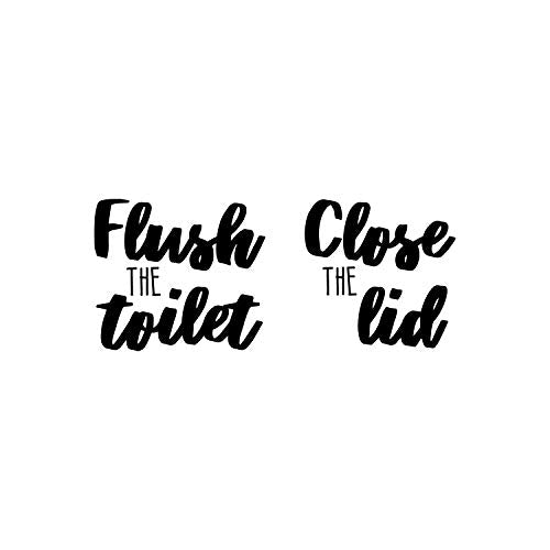 Vinyl Wall Art Decal - Set of Flush The Toilet and Close The Lid - from 7" to 8" Each - Modern Humorous Useful Sign Sticker for Bathroom Daycare Restroom School Store Restaurant Decor