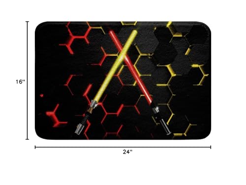 Light Up Sword Bathroom Rug Kids Geometric Honeycomb Hexagon Non Slip Bath Mat for Boys Girls Adult Neon Colorful Red Yellow Shaggy Absorbent Floor Mat 3D Black Bath Indoor Doormat Decor,16"x24" - color: Lightsaber 2, size: 16" x 24"