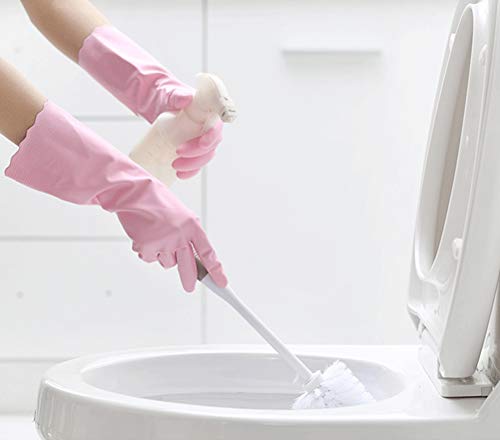 Alimat PluS 3 Pack Reusable Cleaning Gloves Latex Free, Dishwashing Gloves with Cotton Flock Liner and Embossed Palm, Waterproof Household Gloves for Laundry, Gardening (Large) - color: Blue+pink+white, size: Large (Pack of 3)