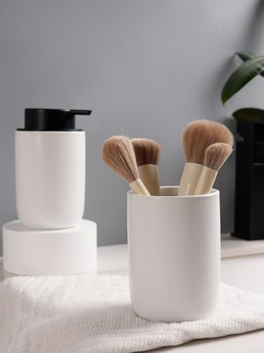 Bosilunlife Soap Dispenser and Toothbrush Holder Set - 11Oz Dish Hand Soap Dispenser Pump Ceramic Bathroom Counter Soap Toothbrush Holder Set White Bathroom Accessories Set - color: White-cylinder Liquid Pump & Toothbrush Holder