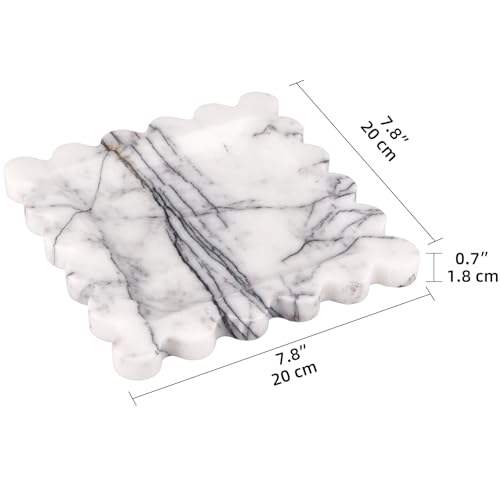 Square Marble Decorative Tray with Scalloped Edge,Luxury Natural Stone Bathroom Vanity Tray, Dresser Top Perfume Coffee Home Kitchen Toilet Sink Tray, Key Trinket Ring (Lilac, 8 * 8) - color: Lilac, size: 8" x 8" x 0.8"