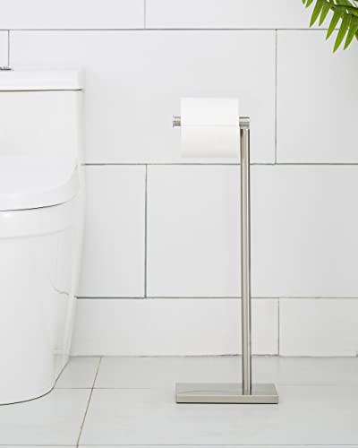 Toilet Paper Holder Stand, Free Standing Toilet Paper Roll Holder with Reserve for Bathroom, Stainless Steel DECLUTTR - color: Nickel