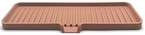 Silicone Soap Dish Tray and Sponge Holder with Drain Chute, Rectangular, Kitchen and Bathroom Sink Organizer (Mocha, 12"x4") - color: Mocha, size: (LG) 12"x4"