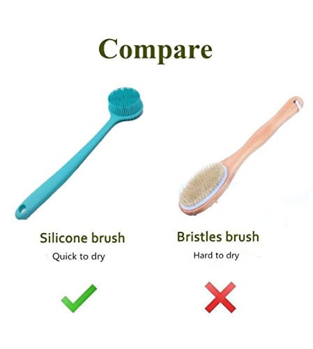 Long Handle Silicone Body Scrubber for Shower, Dual-Sided Back Scrubber Brush with Soft Bristles&Massage Nodes, Exfoliating Bath Brush for Hard to Reach Areas, Easy to Clean & Quick Dry, for Daily Use - color: Blue