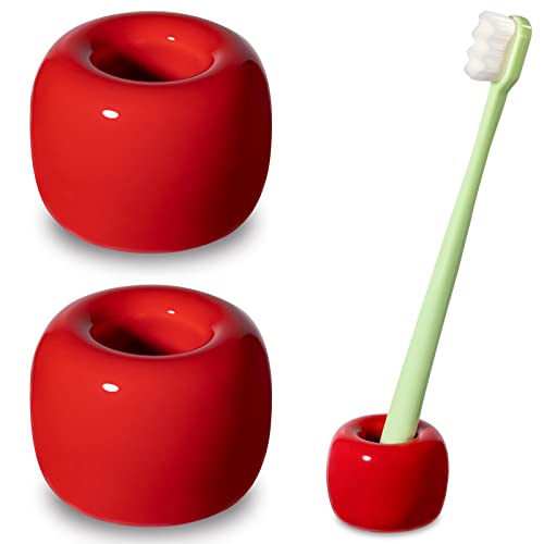 Urbanstrive Sleek Mini Ceramics Toothbrush Holder Stand for Bathroom Vanity Countertops (Red 2-Pack) - color: Red 2-pack