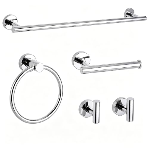 Polished Chrome Bathroom Hardware Accessories Set 5 Piece, Stainless Steel Bath Towel Bar Set 24 Inch,Toilet Paper Holder,Towel Ring Holder,Towel Rack Set,Gold Bathroom Accessories Kit Silver - color: Polished Chrome